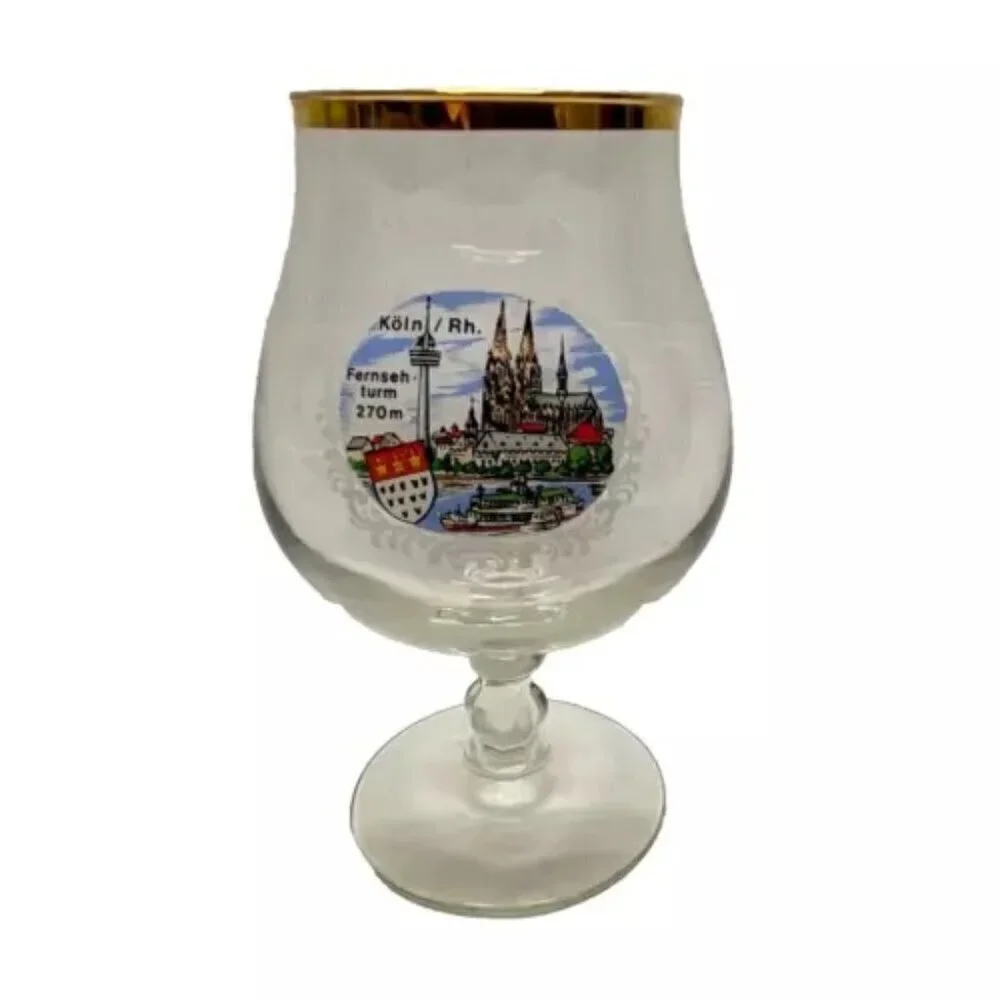 Vintage Koln/Rh. Fernseh Turm 270m City Scene Elegant Goblet Drinking Glass‎ EUC